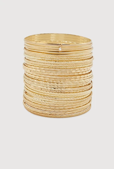 Womens Plus Size Metallic Bangles Set of 30, Gold