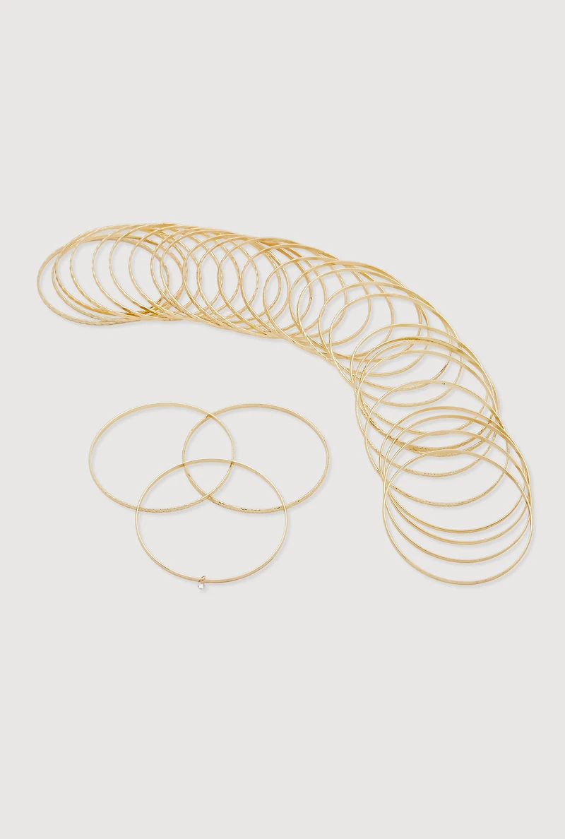 Womens Plus Size Metallic Bangles Set of 30, Gold