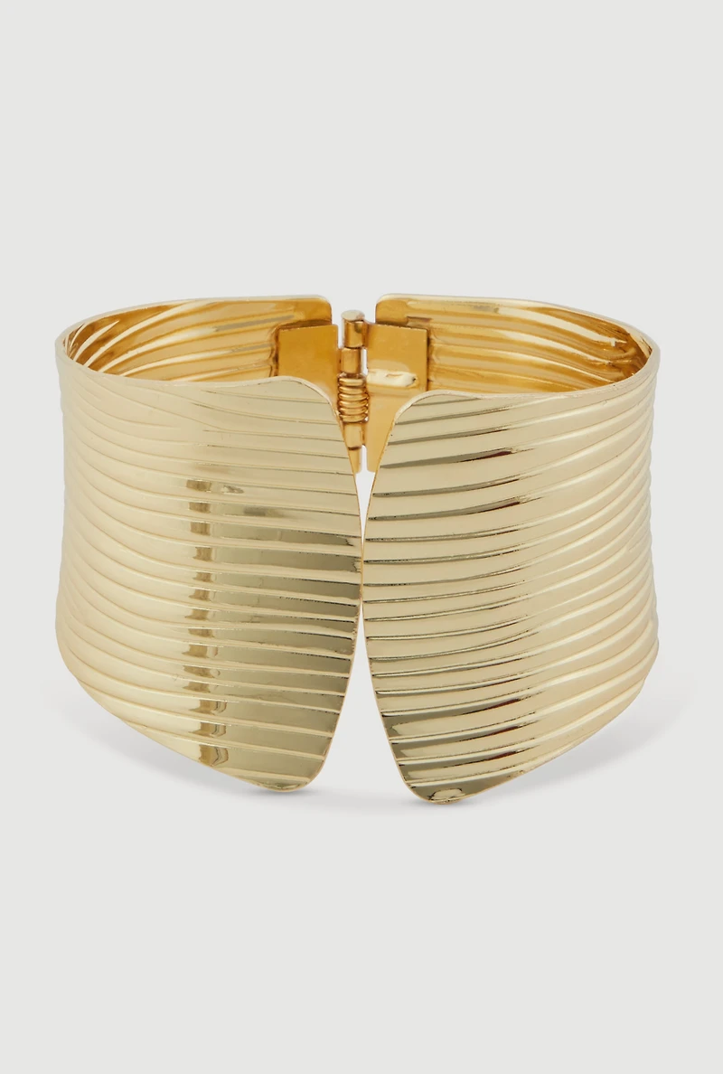 Womens Textured Metallic Cuff Bracelet, Gold