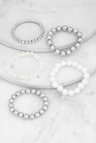 Faux Pearl Beaded Stretch Bracelets Set of 5