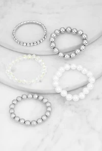 Faux Pearl Beaded Stretch Bracelets Set of 5