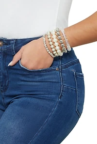 Faux Pearl Beaded Stretch Bracelets Set of 5