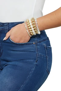 Womens Faux Pearl Beaded Stretch Bracelets Set of 5, Multi
