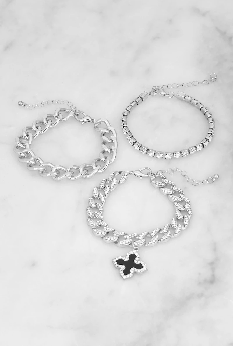 Clover Cross Charm Chain Bracelet Trio