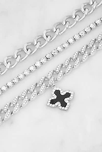 Clover Cross Charm Chain Bracelet Trio
