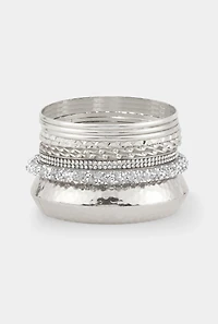 Plus Size Assorted Rhinestone Metallic Bangle Set of 10
