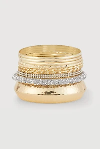 Womens Plus Size Assorted Rhinestone Metallic Bangle Set of 10, Gold