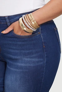 Womens Plus Size Assorted Rhinestone Metallic Bangle Set of 10, Gold