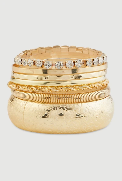 Assorted Metallic Stretch Bracelets and Bangles Set of 7