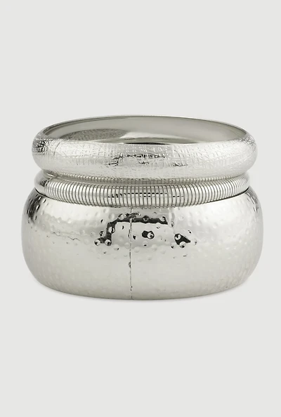 Assorted Metallic Bangles and Stretch Bracelet Set of 3