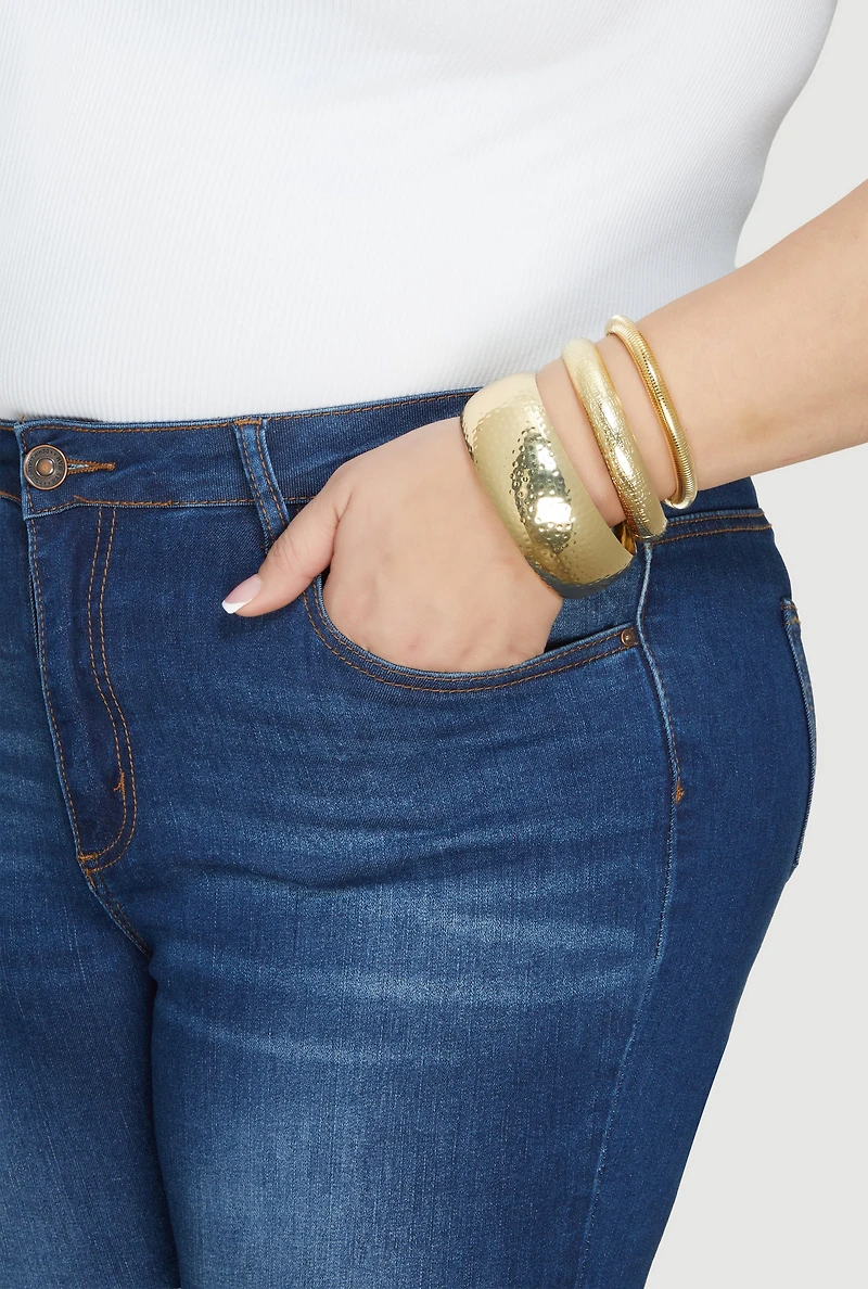 Assorted Metallic Bangles and Stretch Bracelet Set of 3