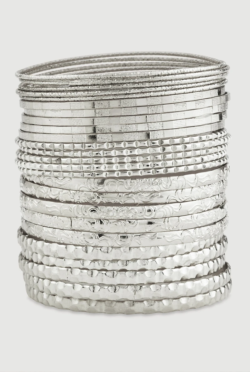 Assorted Textured Metallic Bangles Set of
