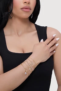 Womens Rhinestone Heart Pendant Bracelets Set of 5, Gold