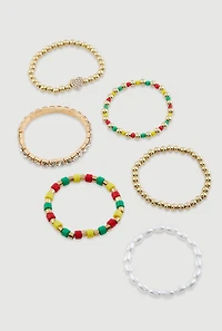 Pearl Rhinestone Studded Color Blocked Beaded Stretch Bracelets