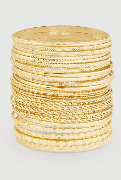 Assorted Metallic Textured Bangles Set of 30