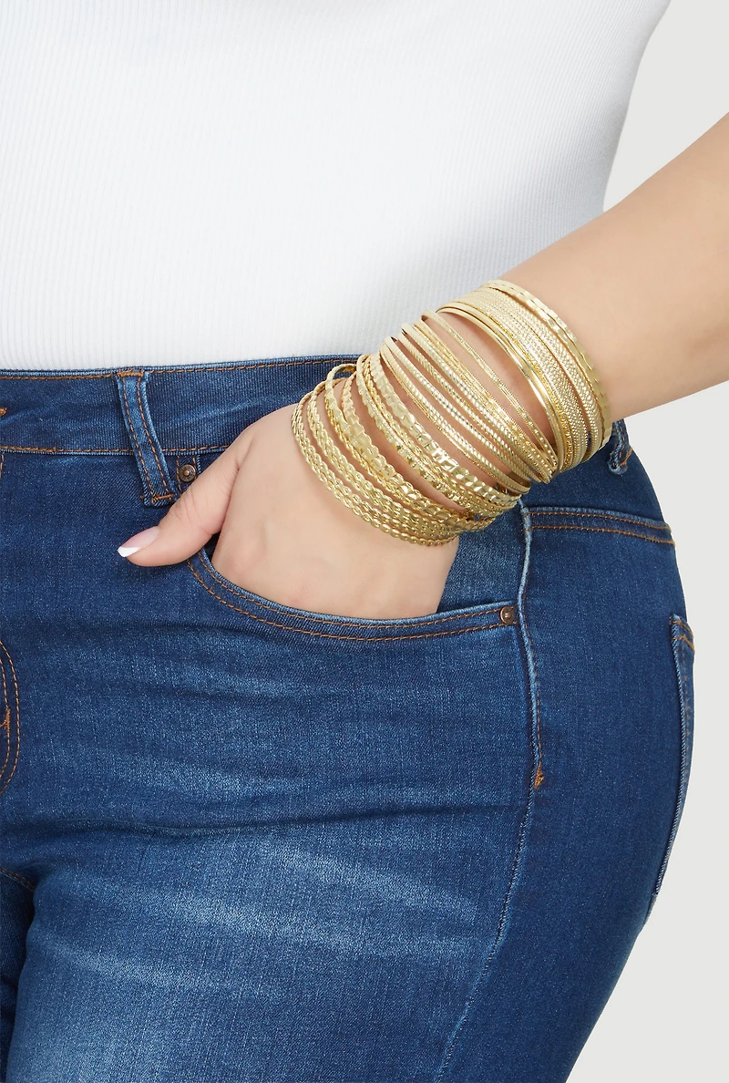 Assorted Metallic Textured Bangles Set of 30