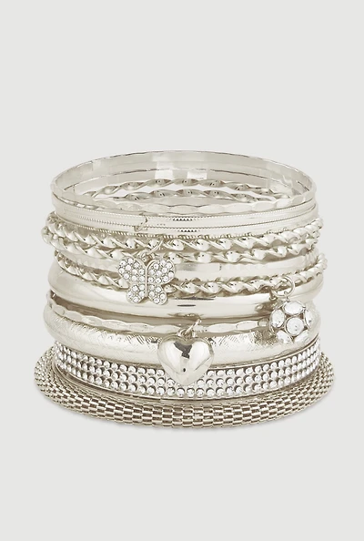 Assorted Metallic Charm Bangles Set of 12