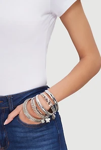 Assorted Metallic Charm Bangles Set of 12