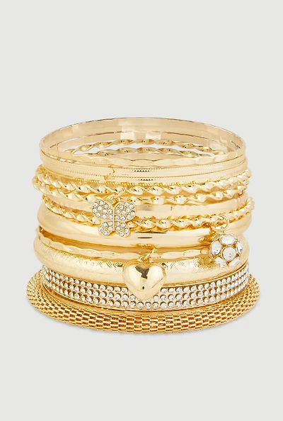Assorted Metallic Charm Bangles Set of 12