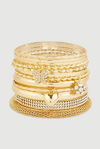 Assorted Metallic Charm Bangles Set of 12