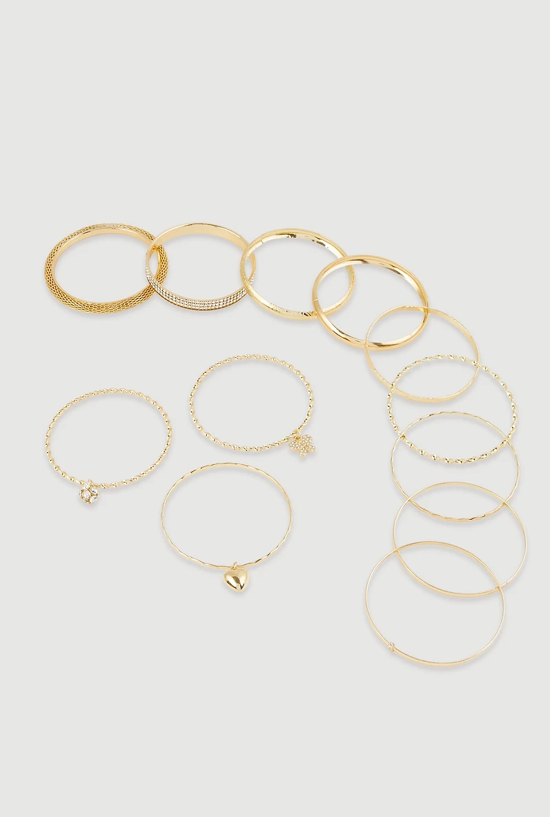 Assorted Metallic Charm Bangles Set of 12