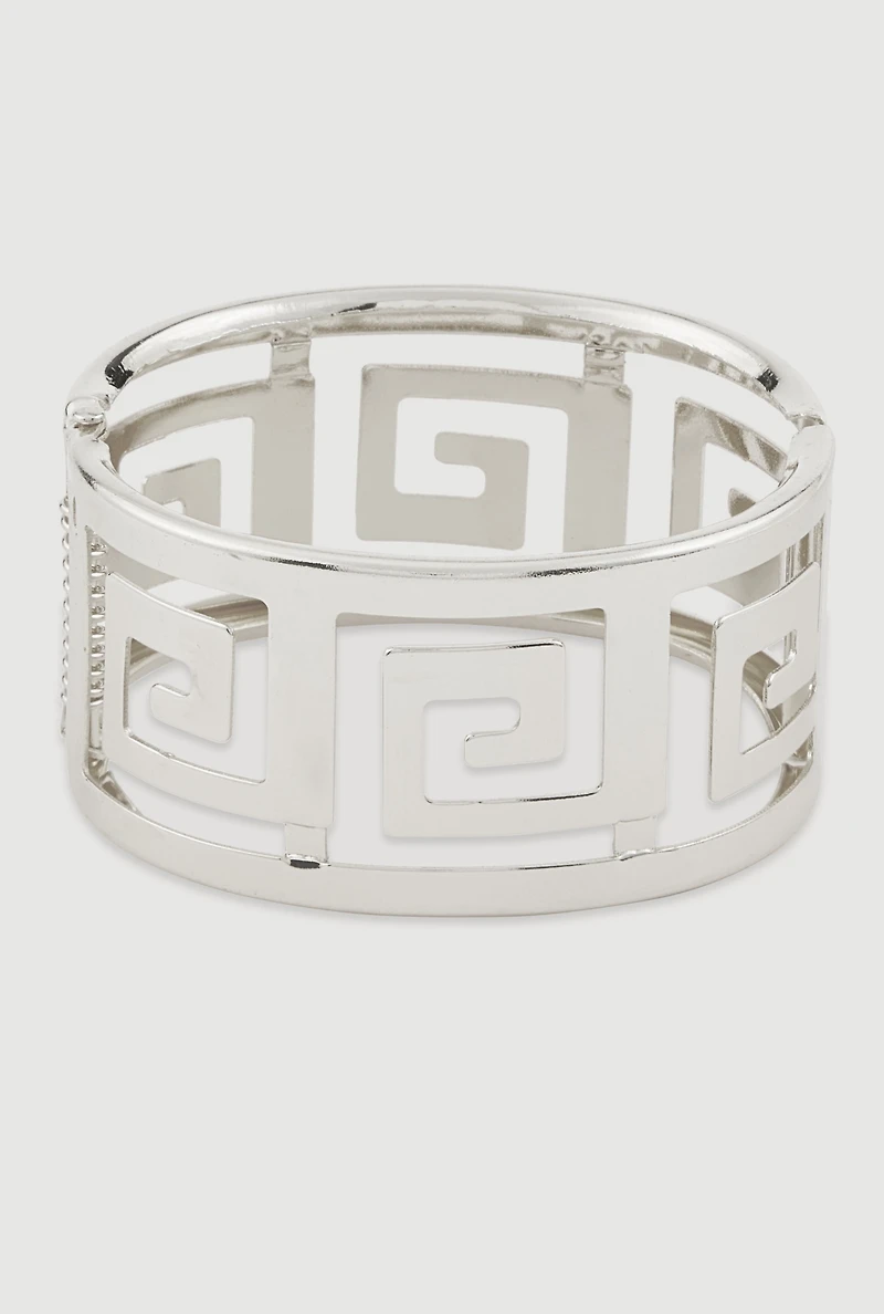 Greek Key Metallic Hinge Cuff Bracelet