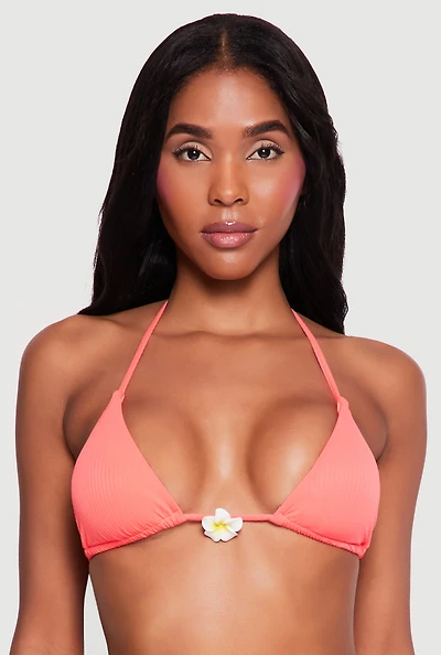 Triangle Swim Bikini Top with Floral Charm