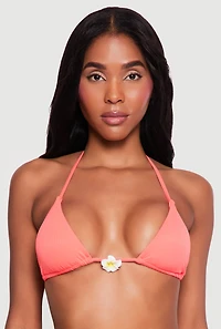 Triangle Swim Bikini Top with Floral Charm