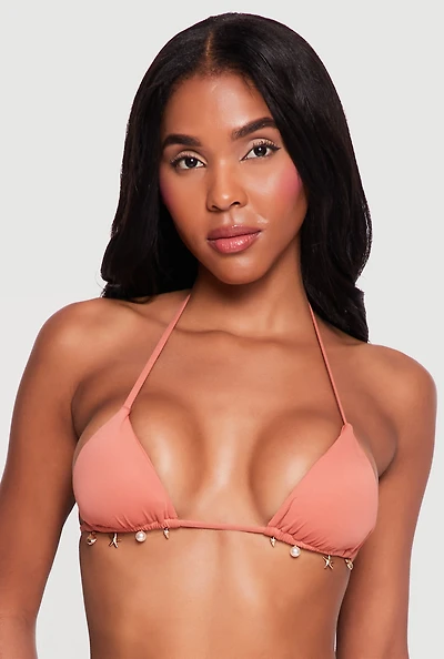Triangular Swim Bikini Top with Metallic Beach Charms