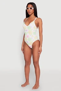 Womens Flower Print One Piece Swimsuit, Multi, Size M