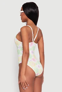 Womens Flower Print One Piece Swimsuit, Multi, Size M