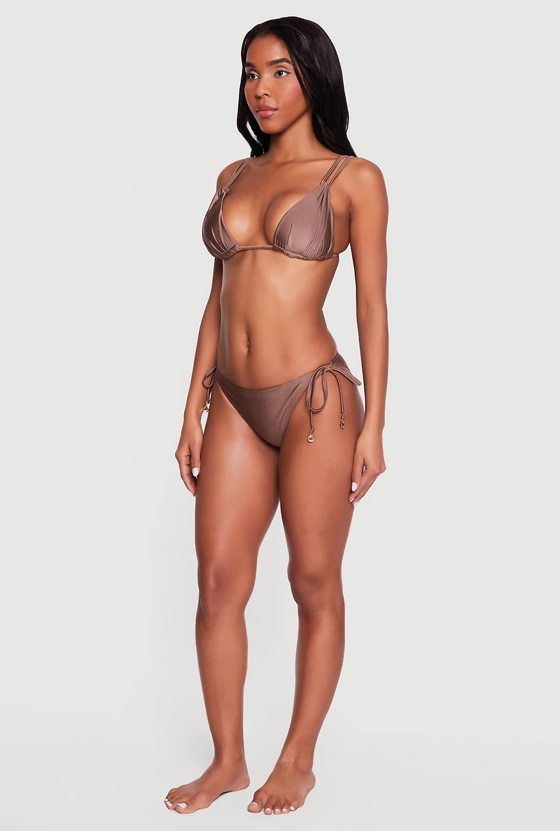 Double Strap Triangle Swim Bikini Top with Charms