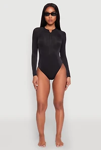Zip Front Rash Guard One Piece Swimsuit