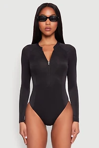 Zip Front Rash Guard One Piece Swimsuit