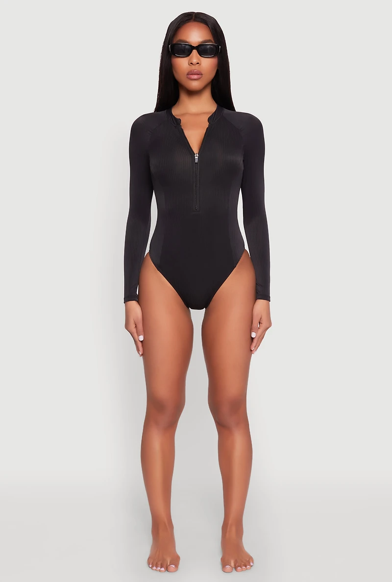 Zip Front Rash Guard One Piece Swimsuit
