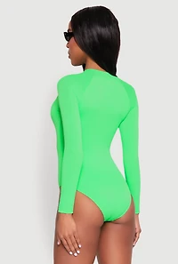 Womens Zip Front Rash Guard One Piece Swimsuit, Green, Size S