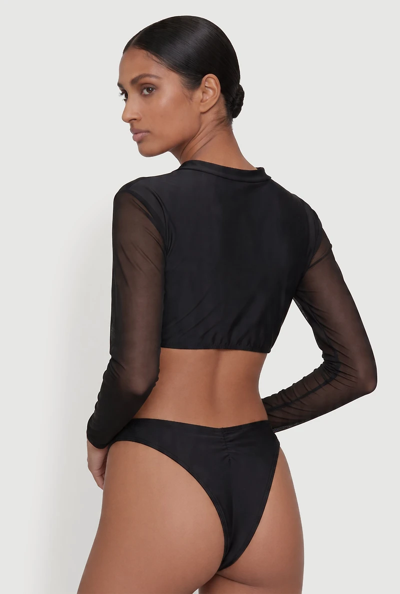 Mesh Long Sleeve Crop Bikini Top
