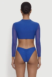 Mesh Long Sleeve Crop Bikini Top