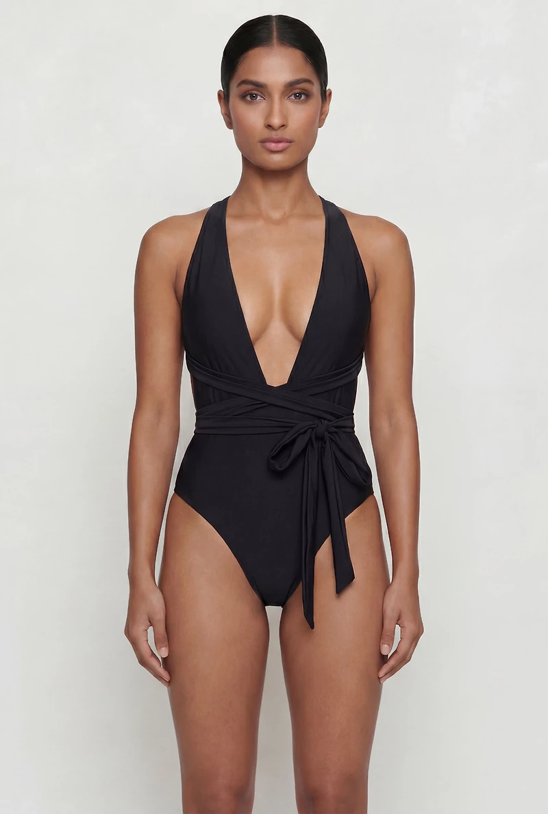 Plunge Cross Back One Piece Swimsuit