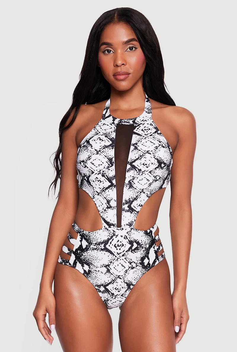 Mesh Detail Caged Side One Piece Swimsuit