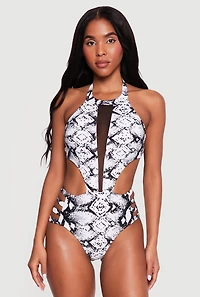 Mesh Detail Caged Side One Piece Swimsuit