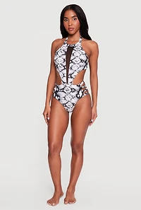Mesh Detail Caged Side One Piece Swimsuit