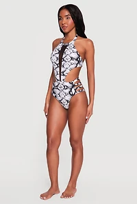 Mesh Detail Caged Side One Piece Swimsuit