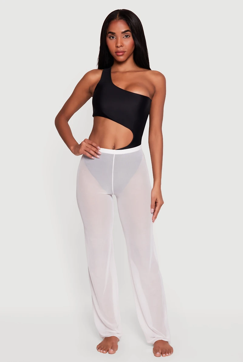 Solid Mesh Swim Cover Up Pants