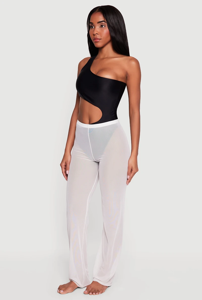 Solid Mesh Swim Cover Up Pants