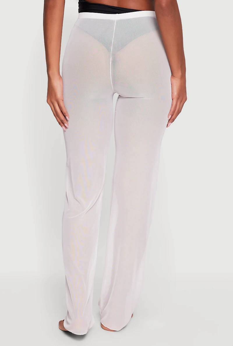 Solid Mesh Swim Cover Up Pants