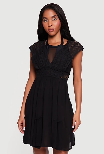 Crochet Open Tie Back Cover Up Dress