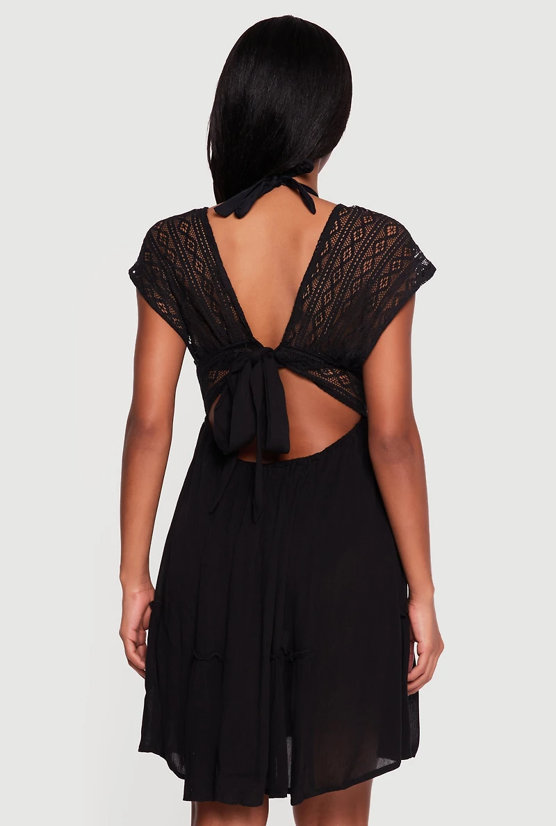 Crochet Open Tie Back Cover Up Dress