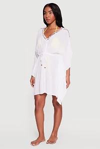 Crochet Detail Drawstring Waist Cover Up Kimono