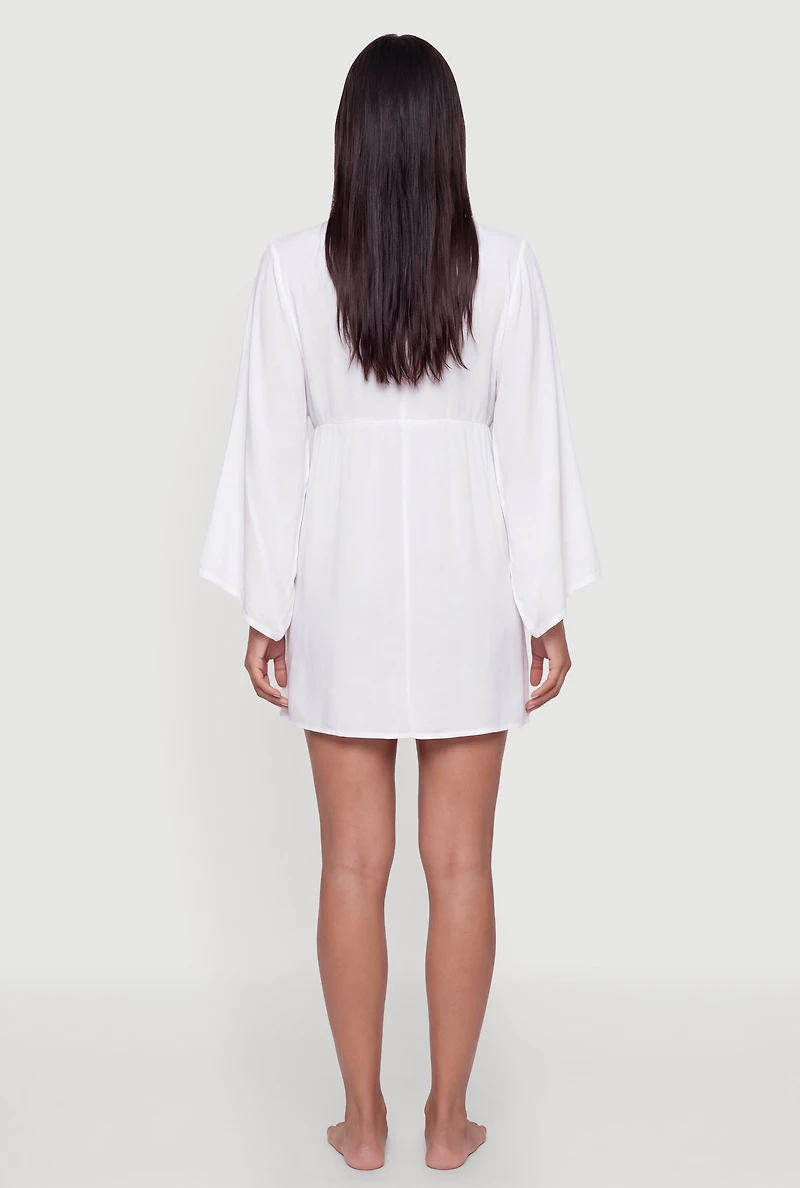 Circle Eyelet Drawstring Tie Front Swim Cover Up